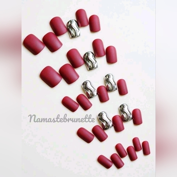 Red Wine Matte Press On Nails - Picture 3 of 14